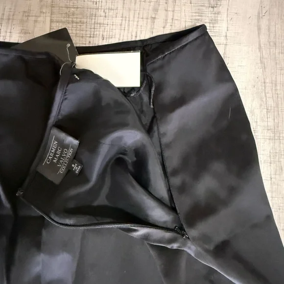 Carmen Marc Valvo Collection Black Satin Maxi Skirt Size Medium - Picture 2 of 8